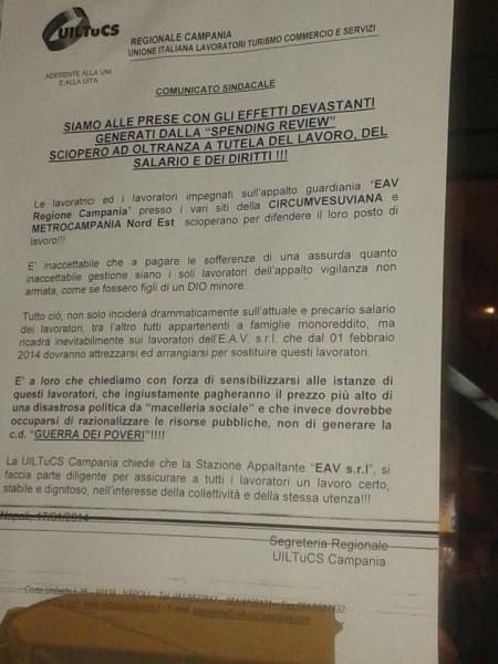 Lavoro. Guardie giurate, con i loro figli, bloccano i binari della Circumvesuviana comunicato