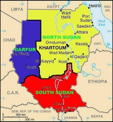 Sudan divided three in Darfur- Sud sudan , and North sudan