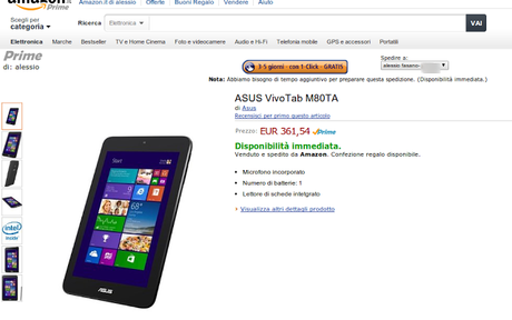 Asus Vivo Tab Note 8 disponibile in Italia a 310 euro con vendita e spedizione Amazon