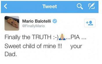 Mario Balotelli scrive su Twitter a Pia: “Dolce bambina mia”