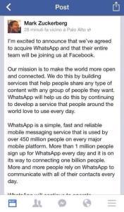 Mark Zucherberg acquista Whatsapp, Facebook  si espande!