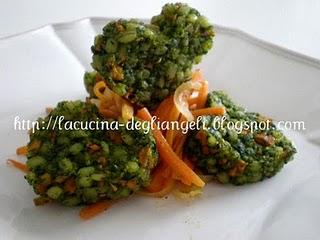 Cuoricini  degli innamorati con orzo carote e spinaci