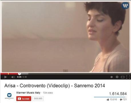 Arisa - Controvento (Videoclip) - Sanremo 2014 - in meno di 2 giorni 1.600.000 visite