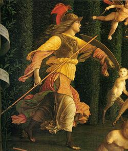 Minerva  in Mantegna Il trionfo della virtù dettaglio.