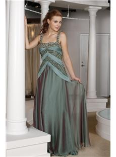 Exquisite A-line Straps Floor-Length Square Beadings Evening Party Dress