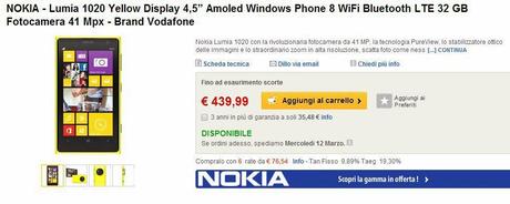 I Nokia Lumia 1020 e 520 in offertissime Vodafone e Amazon