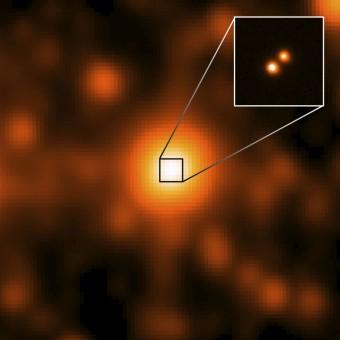 Il terzo sistema stellare binario più vicino al sole, scoperto dal telescopio spaziale WISE nel marzo 2013. Crediti: NASA/JPL/Gemini Observatory/AURA/NSF