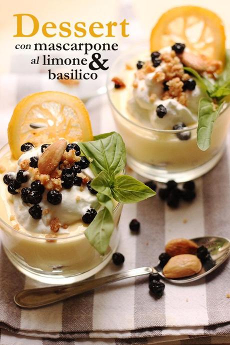 Dessert con mascarpone al limone e basilico pronto da gustare