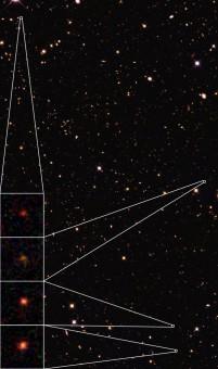 4 delle 15 galassie nell'immagine a luce infrarossa del telescopio Hubble. Crediti: Caroline Straatman.