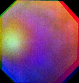 Composizione in falsi colori della gloria osservata su Venere il 24 luglio 2011 dalla Venus Monitoring Camera della sonda Venus Express. Crediti: ESA/MPS/DLR/IDA