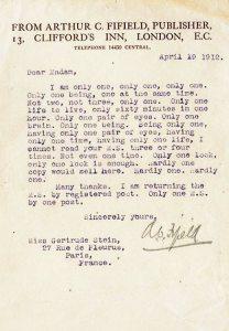La chicca delle lettere di rifiuto: dall'editore Fifield a Gertrude Stein