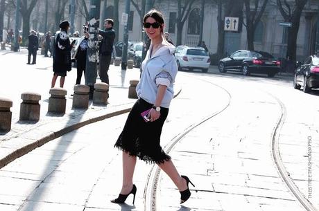 In the Street...Irina Lakicevic...Double Shirt knotted at the waist, Milan