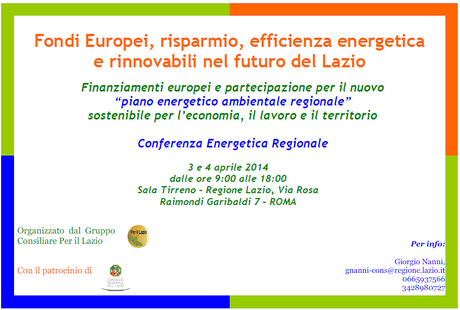 SAVE THE DATE: Fondi europei, risparmio, efficienza energetica e rinnovabili nel futuro del Lazio