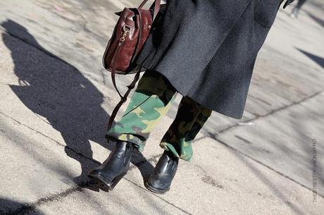 In the Street...Vintage camo cargo pants with elastic, New York