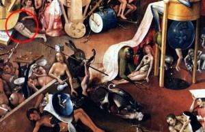“Il giardino delle Delizie”, dipinto di Hieronymus Bosch: sui glutei di un uomo torturato è raffigurato uno spartito