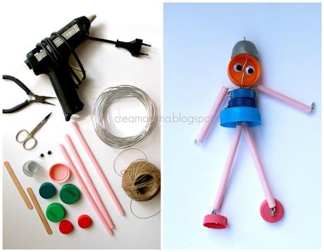 Marionetta con tappi e cannucce di plastica
