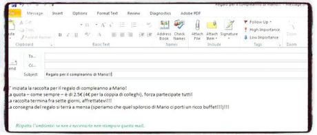 Quell’odioso regalo di compleanno al collega d’ufficio Email tipica per il regalo
