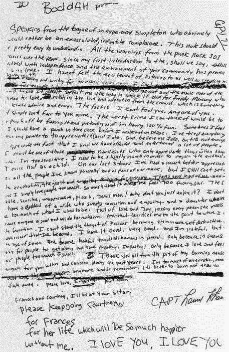 La lettera d'addio di Kurt Cobain