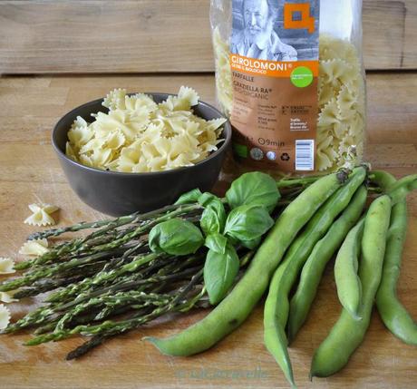 farfalle, pasta, grani antichi, GraziellaRa, fave, pecorino, asparagi