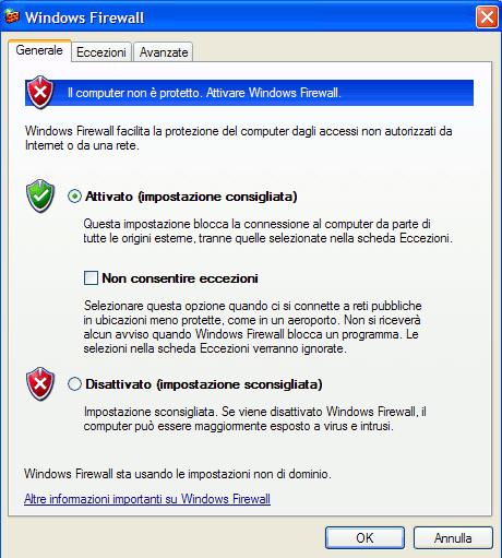 UPnP - Eccezione nel firewall di Windows XP