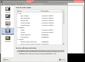 Disabilita tutte le combinazioni di tasti per accesso al menu' (es. Alt+f)