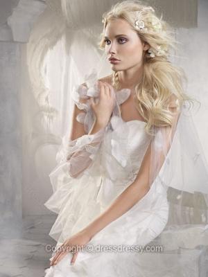 Sheath/Column Sweetheart Lace Satin Sweep Train Flowers White Wedding Dresses#00016260
