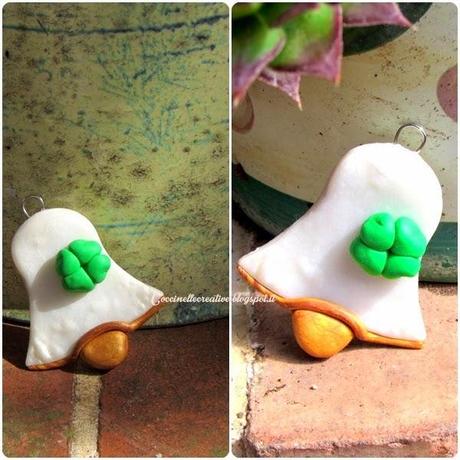 Ciondolo/ calamita a forma di campana, realizzata in fimo con quadrifoglio portafortuna!! Ciondolo/ calamita a forma di campana, realizzata in fimo con quadrifoglio portafortuna!!