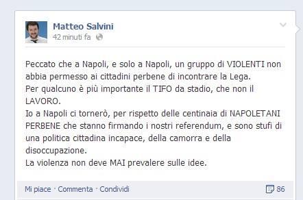 Matteo Salvini: Parole al vetriolo contro i Napoletani Matteo Salvini