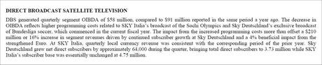 4,75 milioni gli abbonati Sky Italia (21st Century Fox | 3th Quarter Fiscal 2014)