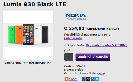 Le prime prenotazioni del Nokia Lumia 930 negli store italiani, a partire da 539,99 euro