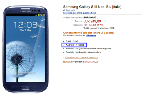 Offerta Samsung Galaxy S3 Neo: dual sim con Android 4.4.2 Kitkat disponibile in Italia a 249 euro