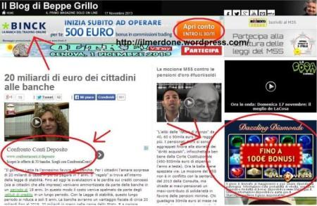 BeppeGrillo e la pubblicità sul suo blog... banche e slot machine!