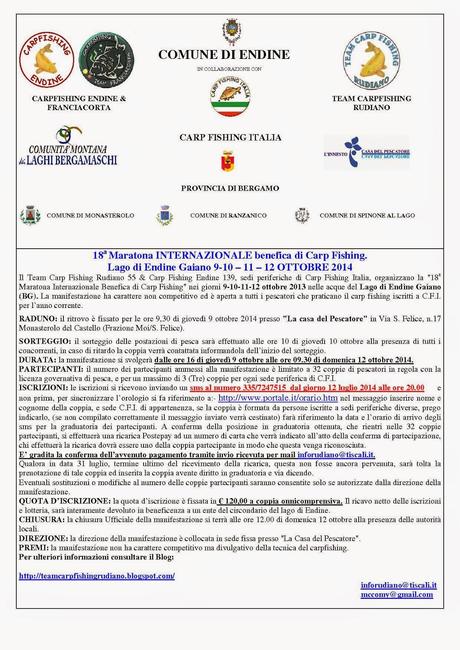 ISCRIZIONI - 18a Maratona Internazionale Benefica di Carpfishing Lago di Endine
