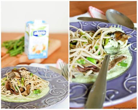 Linguine con funghi porcini e crema di asparagi selvatici