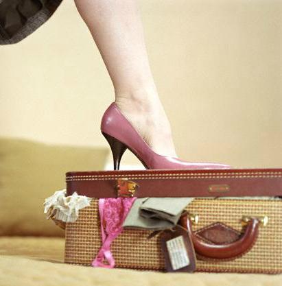 Woman's Foot in High Heels on Suitcase
