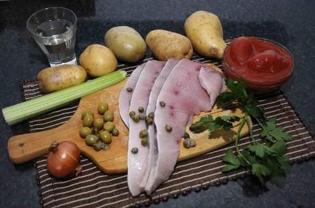 ingredienti del involtini di pesce spada con caponata di patate