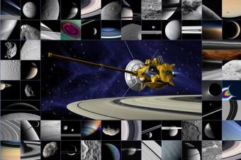 Un collage di vari risultati scientifici ottenuti in questi 10 anni dalla sonda Cassini-Huygens.