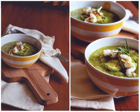 Vellutata di zucchine trombetta con totani grigliati