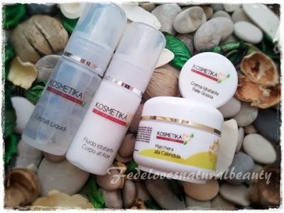 Kosmetika: cristalli liquidi per capelli, crema pelli grasse, fluido corpo aloe, maschera viso calendula Kosmetika: cristalli liquidi per capelli, crema pelli grasse, fluido corpo aloe, maschera viso calendula