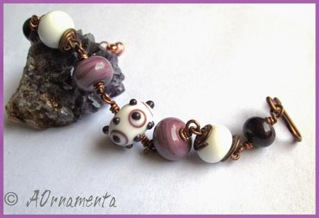 Bracciale in rame e perle al lume - Lampwork bead and wire bracelet