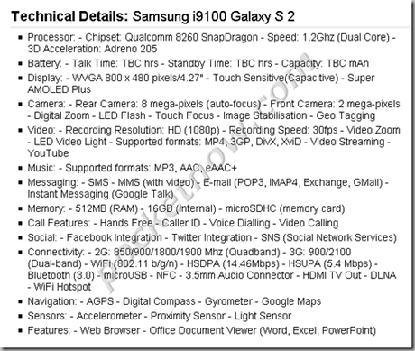 Samsung Galaxy S 2 thumb Samsung Galaxy S2: scheda tecnica ufficiale! [AGGIORNATO MWC]