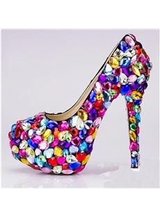 Colorful Candy Color Sequins Platform Wedding Shoes 