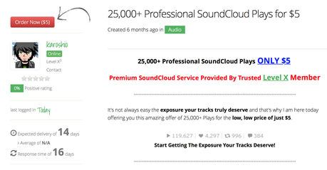 25.000 riproduzioni su SoundCloud per 5 dollari