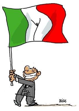 vignetta-Berlusconi col tricolore con fica al centro