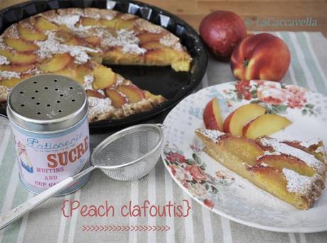 pesche, peach, clafoutis, yogurt, crepes, dolce facile, veloce, ricetta, recipe, frutta, fruit, summer, estate