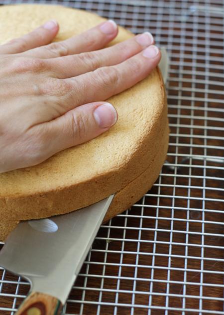 Slice the cake into two layers