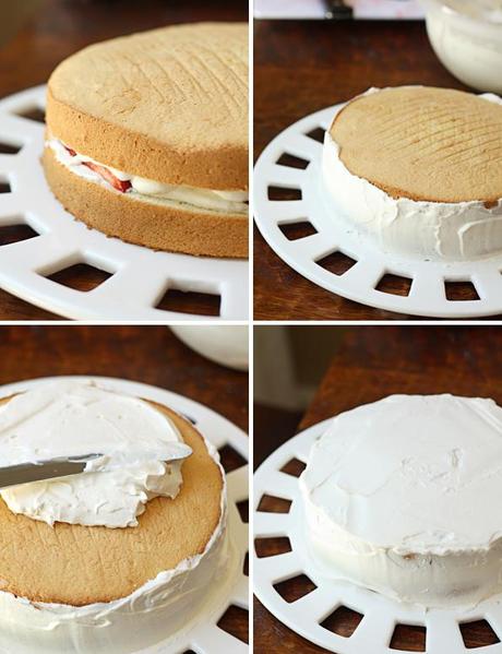 Frost the sponge cake with whipped cream frosting