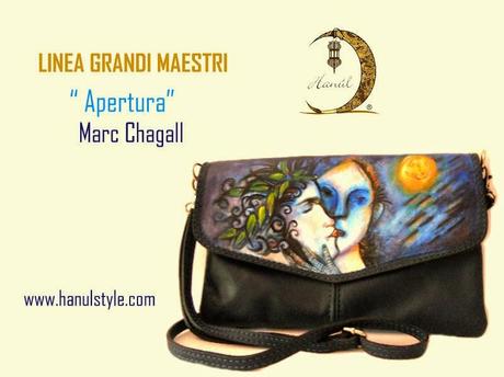 POCHETTE DIPINTA A MANO, in pelle made in Italy, Marc Chagall