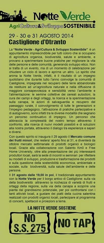 Notte Verde AgricUltura e Sviluppo Sostenibile - Domenica 31 agosto -  alle ore 19.00 - Castiglione D'Otranto, Puglia, Italy