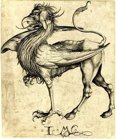 Martin Schongauer - The Griffin, etching, 15th century.